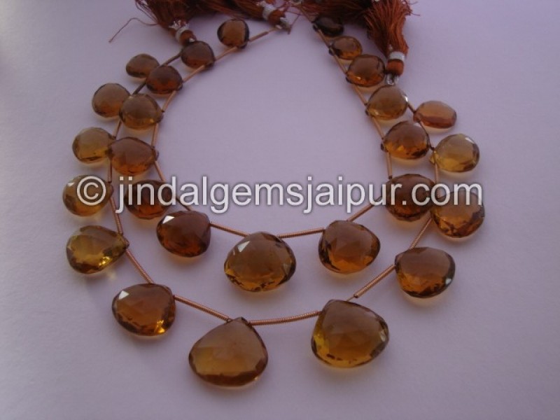 Cognac Quartz Faceted Heart Shape Beads